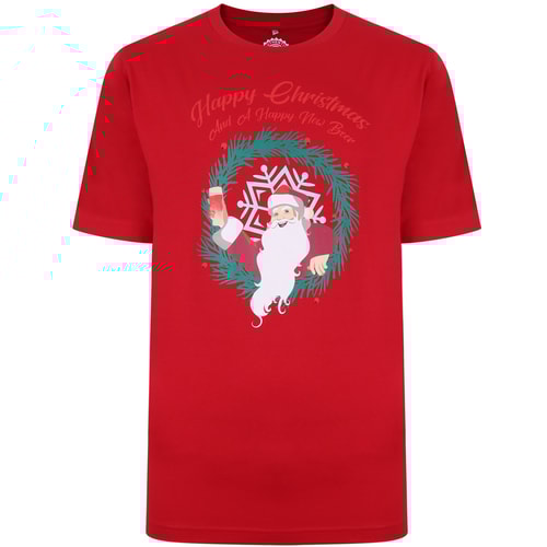 KAM Santa Beer Print Tee Red